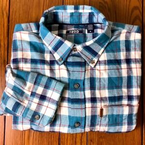 IZOD Mens Flannel Plaid Button Down Long Sleeve Shirt - Medium